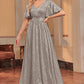 A Line Long Sequined Prom Dress With Sash Sparkly Evening Dresses