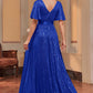 A Line Long Sequined Prom Dress With Sash Sparkly Evening Dresses