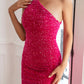 One Shoulder Glitter Sequins Long Prom Dress With Slit Sparkly