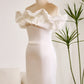 Classy Off The Shoulder Meringue Ruffle Bodycon White Short Graduation Dress Pure Color