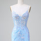 Sparkly Bodycon Spaghetti Straps Corset Short Homecoming Dress with Sequins Beautiful