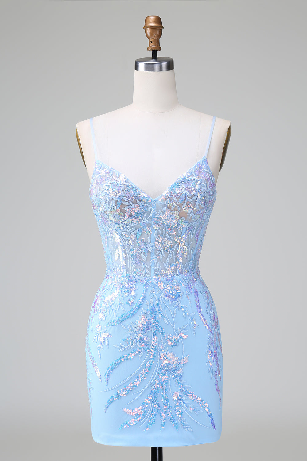 Sparkly Bodycon Spaghetti Straps Corset Short Homecoming Dress with Sequins Beautiful