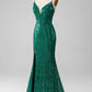 Dark Green Mermaid Sparkly Beaded Sequins Long Prom Dress with Slit Sexy Evening Dresses