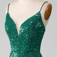 Dark Green Mermaid Sparkly Beaded Sequins Long Prom Dress with Slit Sexy Evening Dresses