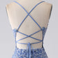 Grey Blue Mermaid Spaghetti Strap Beaded Backless Long Prom Dress With Appliques V-neck