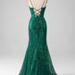 Dark Green Mermaid Sparkly Beaded Sequins Long Prom Dress with Slit Sexy Evening Dresses
