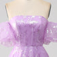 Lilac A Line Strapless Sparkly Sequin Long Prom Dress Off Shoulder Floor Length