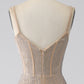 Sparkly Champagne Mermaid Spaghetti Straps Long Prom Dress with Slit Sexy Evening Dresses