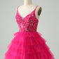 Cute A Line Spaghetti Straps Tiered Short Homecoming Dress with Sequins Beautiful
