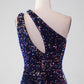 Black Mermaid One Shoulder Sequins Long Prom Dress with High Slit Sparkly Evening Dresses