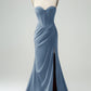 Mermaid Spaghetti Straps Pleated Corset Long Prom Dress With High Slit Sexy Evening Dresses