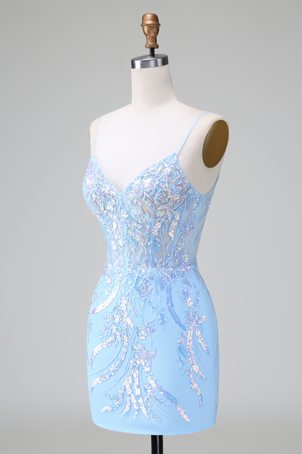 Sparkly Bodycon Spaghetti Straps Corset Short Homecoming Dress with Sequins Beautiful