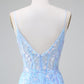 Sparkly Bodycon Spaghetti Straps Corset Short Homecoming Dress with Sequins Beautiful