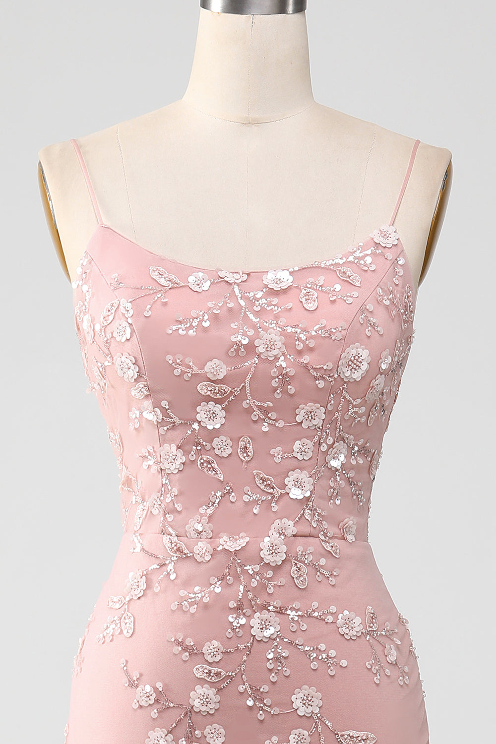 Blush Mermiad Spaghetti Straps Long Prom Dress with Appliques Light Blue With Flowers