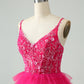 Cute A Line Spaghetti Straps Tiered Short Homecoming Dress with Sequins Beautiful