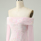 Cute Sparkly Bodycon Off The Shoulder Sequin Pink Homecoming Dress with Long Sleeves Beautiful
