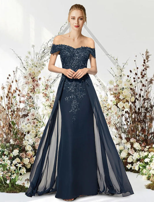 Mermaid / Trumpet Evening Gown Empire Dress Wedding Guest Floor Length Sleeveless Off Shoulder Chiffon with Beading