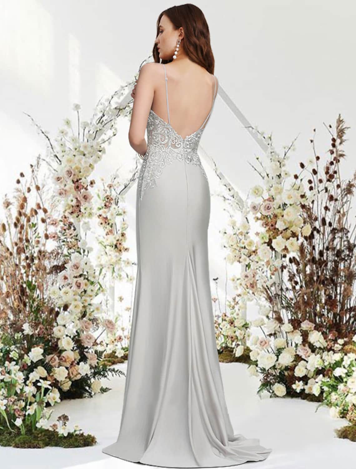 Mermaid / Trumpet Evening Gown Empire Dress Wedding Guest Sweep / Brush Train Sleeveless V Neck Chiffon