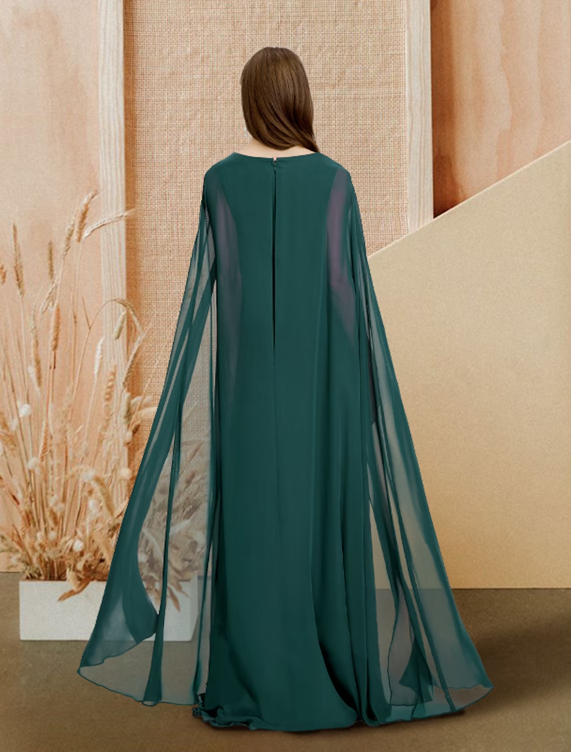 A-Line Evening Gown Empire Dress Prom Floor Length Long Sleeve V Neck Chiffon