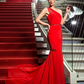 Mermaid / Trumpet Elegant Formal Evening Black Tie Gala Dress One Shoulder Sleeveless Court Train Chiffon