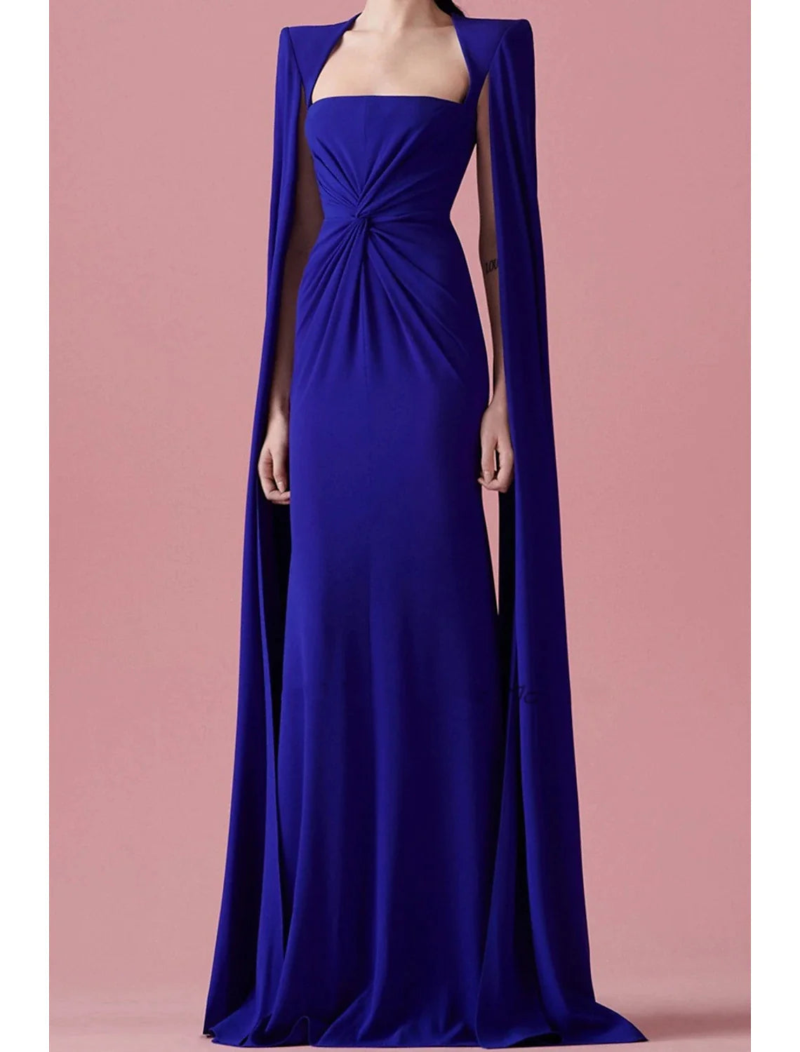 A-Line Evening Gown Elegant Cape Dress Sweep / Brush Train Sleeveless Square Neck Formal Wedding Guest Dress