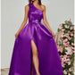 A-Line Evening Gown Black Dress Plus Size Party Dress Formal Fall Floor Length Sleeveless One Shoulder Satin