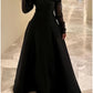 A-Line Evening Gown Elegant Black Dress Plus Size Dress Formal Floor Length Long Sleeve Off Shoulder Satin Party Dress