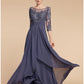 Sheath / Column Mother of the Bride Dress Wedding Guest Elegant Vintage Scoop Neck Ankle Length Chiffon Lace Half Sleeve