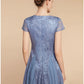 A-Line Mother of the Bride Dress Wedding Guest Elegant Petite V Neck Knee Length Chiffon Lace Short Sleeve with Ruching
