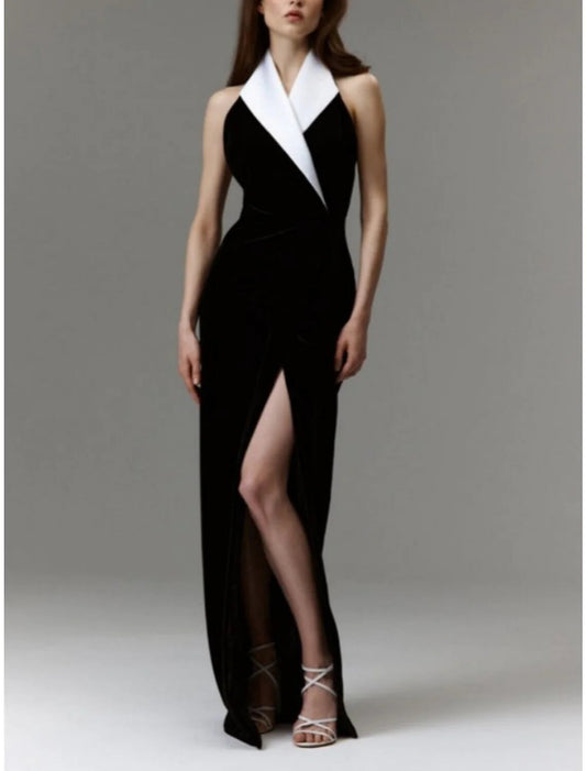 Sheath / Column Evening Gown Elegant Dress Formal Floor Length Sleeveless V Neck Imitation Silk