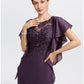 Sheath Mother of the Bride Dress Cape Dress Formal Wedding Guest Elegant Jewel Neck Floor Length Chiffon Short Sleeve