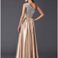 A-Line Prom Dresses Sparkle & Shine Dress Party Wear Floor Length Sleeveless One Shoulder Charmeuse with Pleats