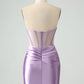 Dark Green Bodycon Strapless Corset Short Homecoming Dress Pure Color