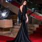 Mermaid / Trumpet Celebrity Style Dress Formal Evening Sweep / Brush Train Sleeveless Plunging Neck Stretch Satin V Back