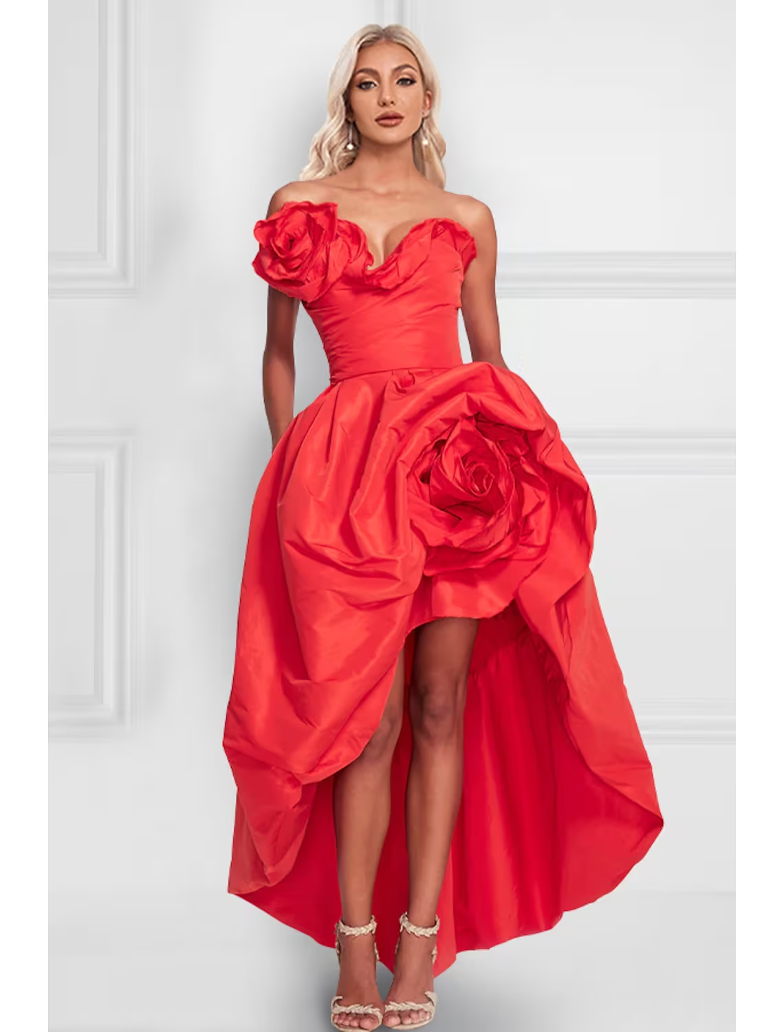 A-Line Cocktail Dresses Celebrity Style Dress Party Wear Asymmetrical Sleeveless Strapless Satin with Flower