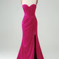 Mermaid Spaghetti Straps Pleated Corset Long Prom Dress With High Slit Sexy Evening Dresses