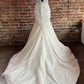 Mermaid White Tulle Lace Plunge V Long Wedding Dress Open Back