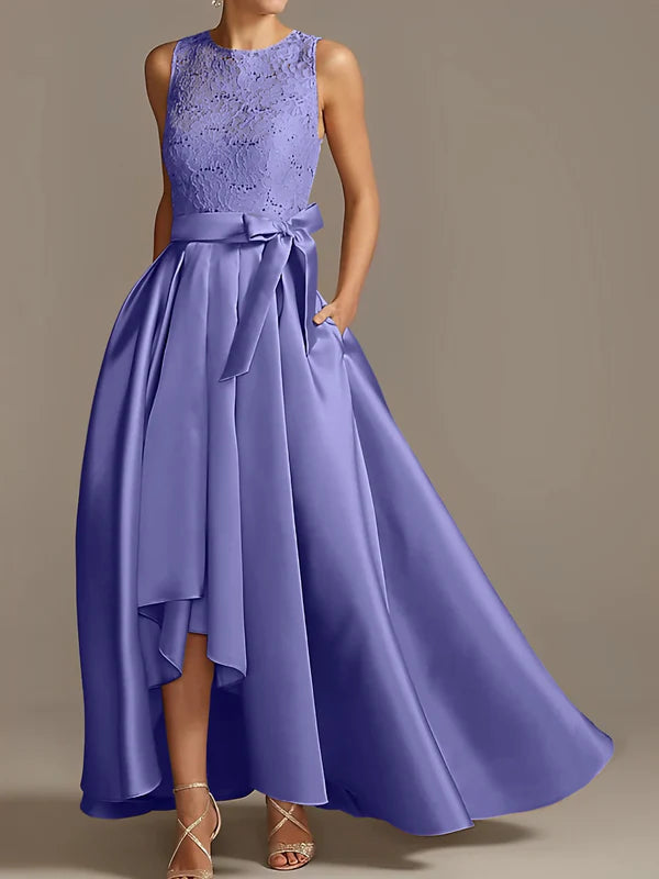 A-line/Princess collar sleeveless pleated lace mother of the bride dress Evening Dresses With Bow