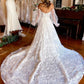 A-Line Train Lace Wedding Dress With Detachable Sleeves Off Shoulder Sexy