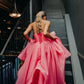 Hot Pink A Line Strapless Organza Prom Dress Off Shoulder Long