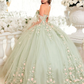 Sage & Floral Blush Ball Gown Quinceanera Dress Off Shoulder With Flowers