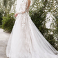 Long Sleeve Lace & Floral Wedding Dress with Flowing Train V-neck Sexy