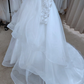 A-Line Wedding Dresses Jewel Neck Court Train Lace Tulle Long Sleeve Formal Romantic Luxurious with Appliques Cascading