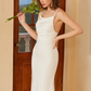 Simple Mermaid Boho Slip Dress Backless Long Wedding Dress Pure Color