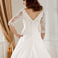 Ball Gown Wedding Dresses V Neck Chapel Train Taffeta Half Sleeve See-Through with Ruched Beading