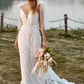 Ivory Mermaid Lace Sweep Train Boho Wedding Dress With Bowknots V-neck