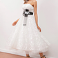 Off Shoulder Short White Lace Midi Prom Dress (Belt Not Included)