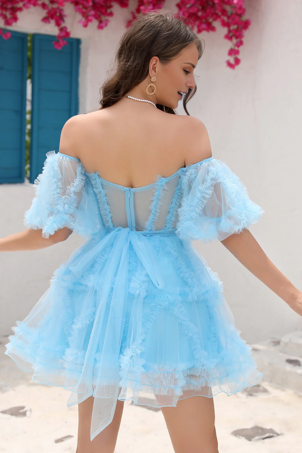 Cute A Line Off the Shoulder Pink Tulle Homecoming Dress Sexy Short