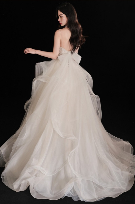 Gorgeous Ruffled Ballgown Wedding Dress with Spaghetti Straps Off Shoulder