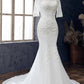 White Appliques Jewel Half Sleeve Mermaid Wedding Dress Long